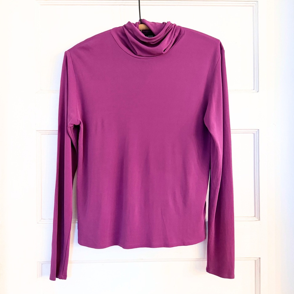 Eileen Fisher 100% Silk Jersey Turtleneck Top Purple Magenta S Quiet Luxury